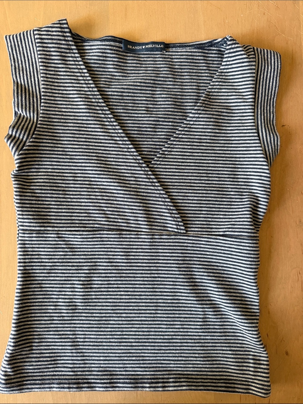Brandy Melville Navy and White Striped V-Neck Tank